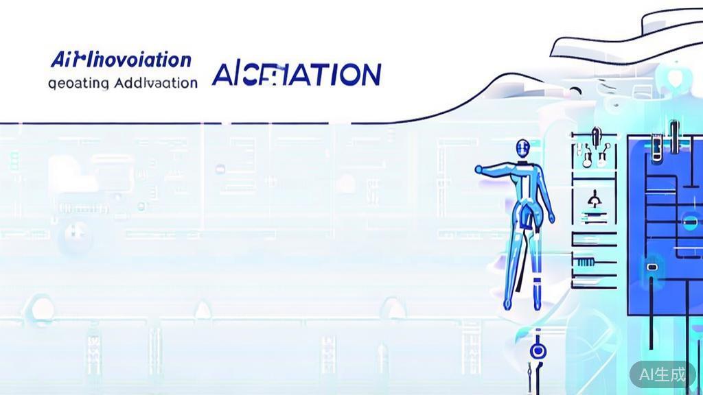 High-quality business illustration regarding AI innovation and ongoing adaptation, minimal flat design