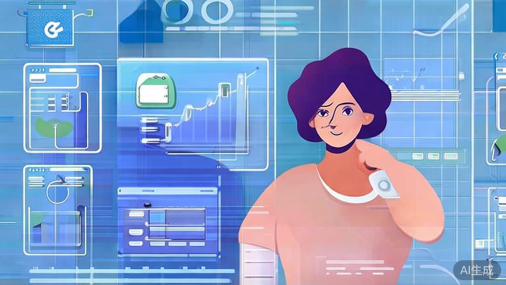 Flat vector illustration of "Solo entrepreneur using AI tools for business automation", dashboard style, soft blue gradient