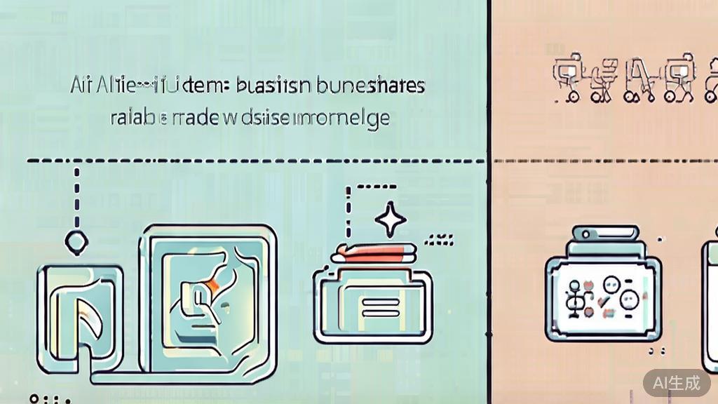 High-quality business illustration showcasing a comparison between AI and traditional business models, minimal flat design