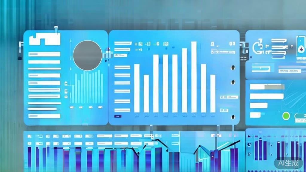 Flat vector illustration of data analysis tools, dashboard style, soft blue gradient