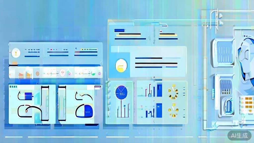 Flat vector illustration of AI in fintech, dashboard style, soft blue gradient