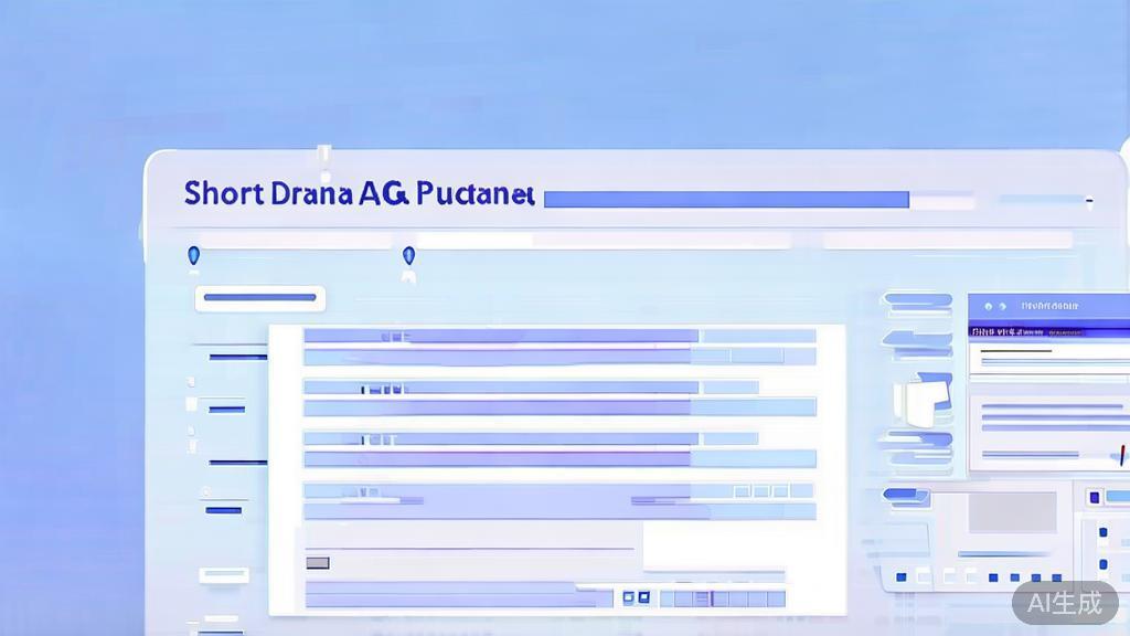 Flat vector illustration of AI script generation in short drama, dashboard style, soft blue gradient