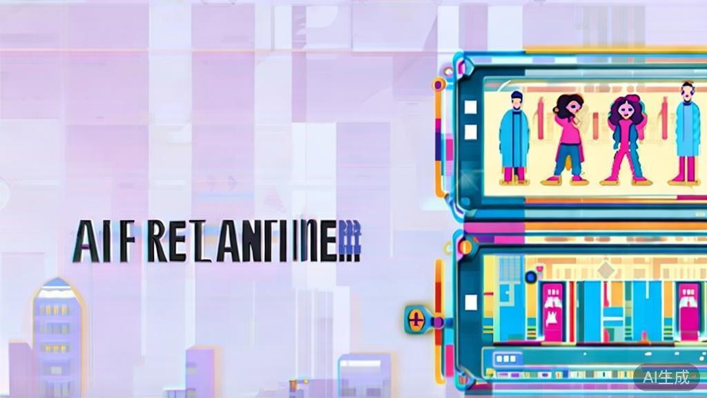 "High-quality business illustration regarding collaboration in AI entertainment, minimal flat design"