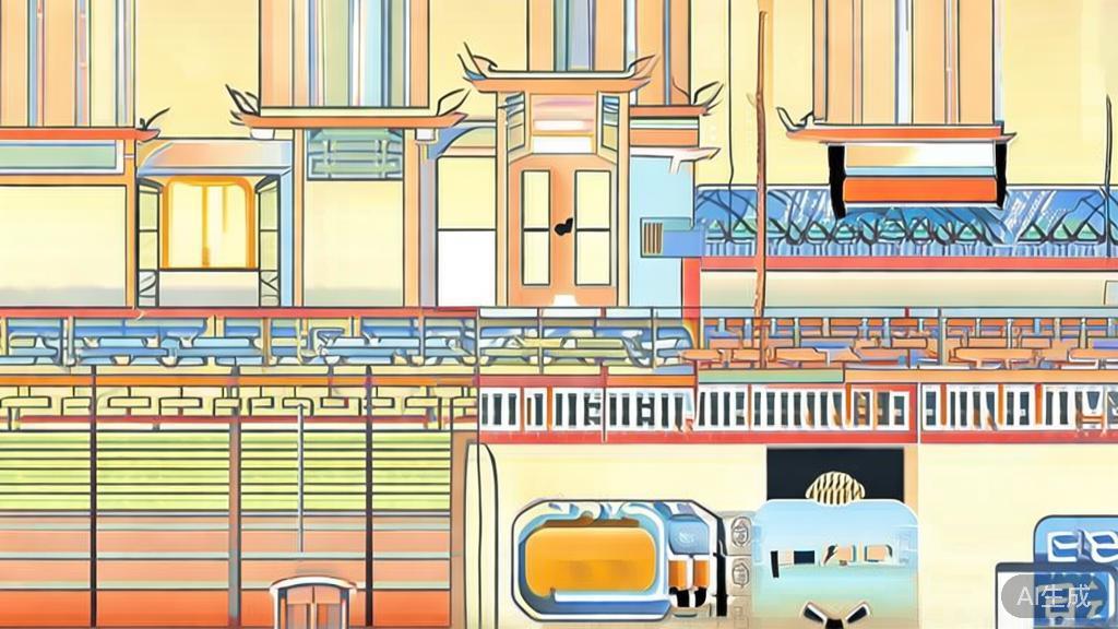 High-quality illustration of AI and traditional drama collaboration, minimal flat design