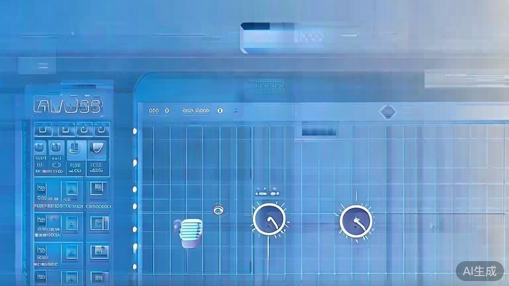 Flat vector illustration of AI voice assistant technology, dashboard style, soft blue gradient