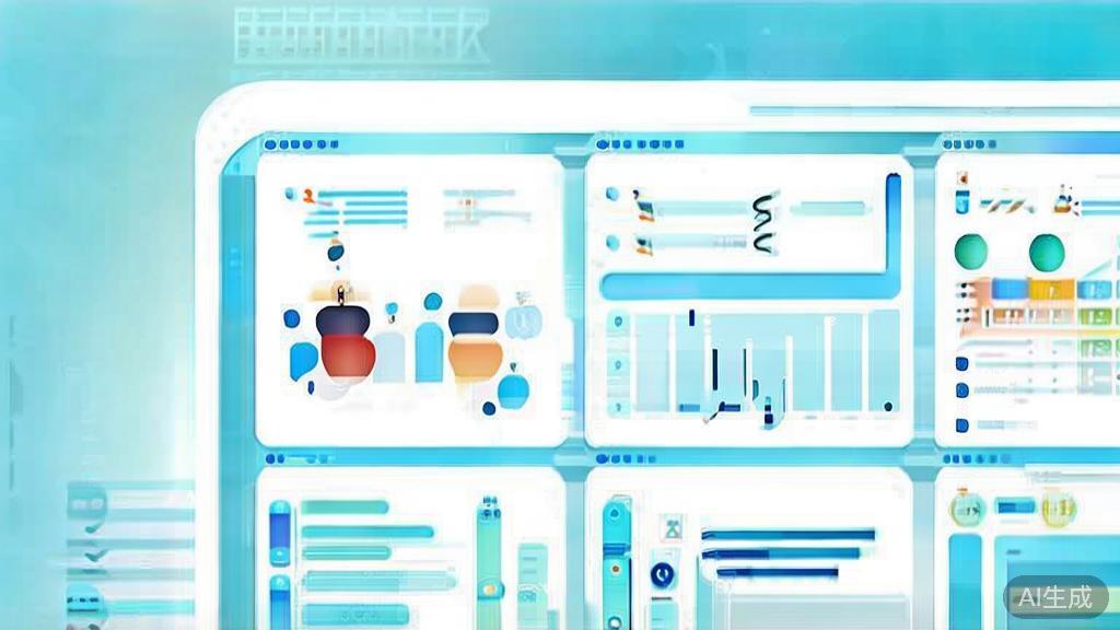 "Flat vector illustration of project management success, dashboard style, soft blue gradient"