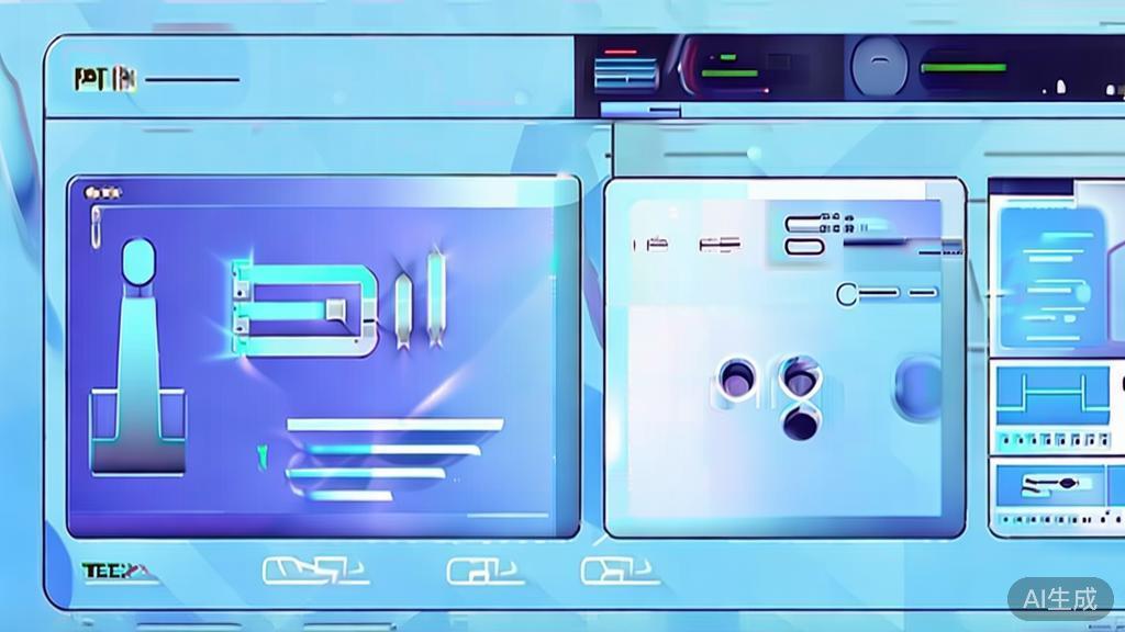 Flat vector illustration of AI-driven content creation, dashboard style, soft blue gradient