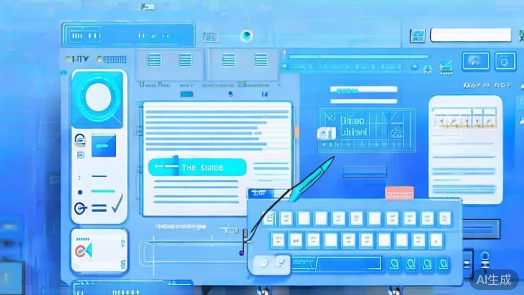 Flat vector illustration of AI technology in creative writing, dashboard style, soft blue gradient