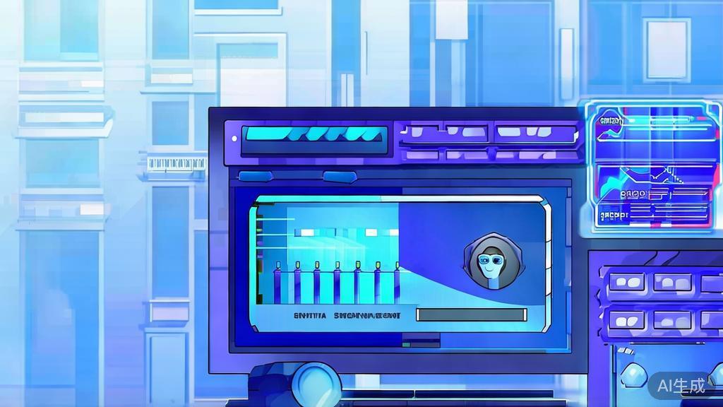 Flat vector illustration of AI technology assisting in short drama production, dashboard style, soft blue gradient