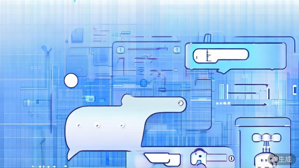 Flat vector illustration of AI chatbot technology, dashboard style, soft blue gradient