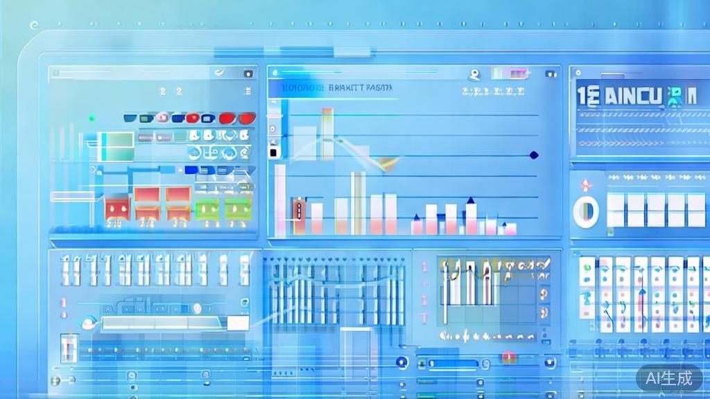 Flat vector illustration of financial analysis tools, dashboard style, soft blue gradient
