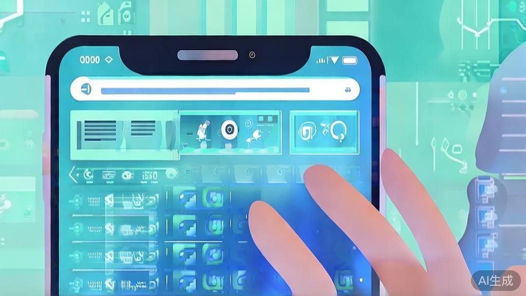 Flat vector illustration of a person using mobile GPT application, dashboard style, soft blue gradient