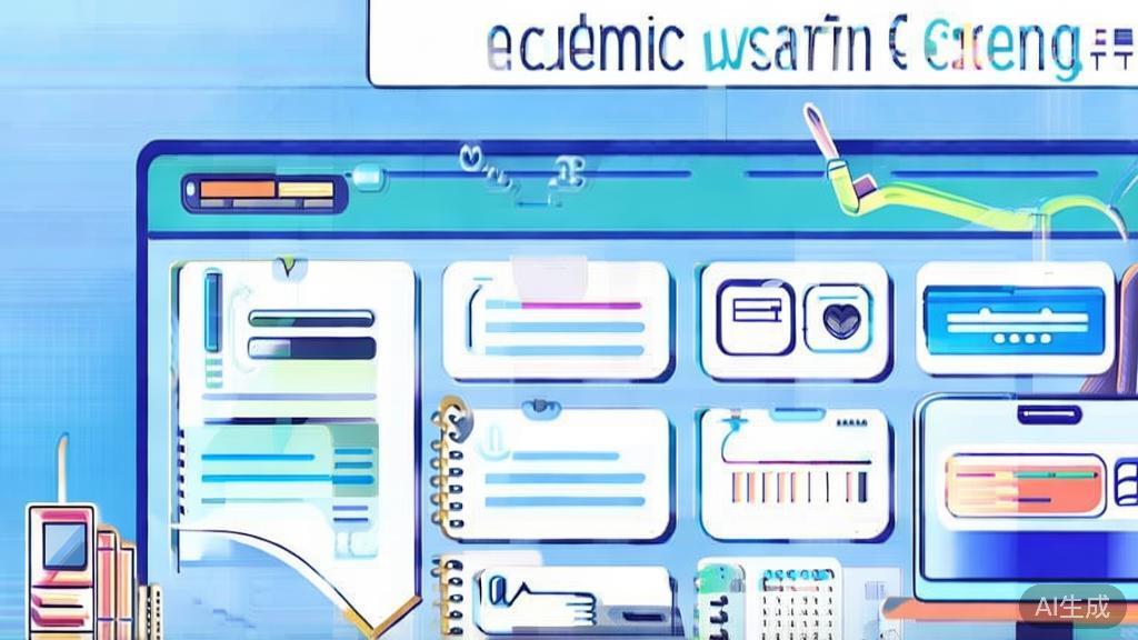 Flat vector illustration of academic writing with ChatGPT, dashboard style, soft blue gradient