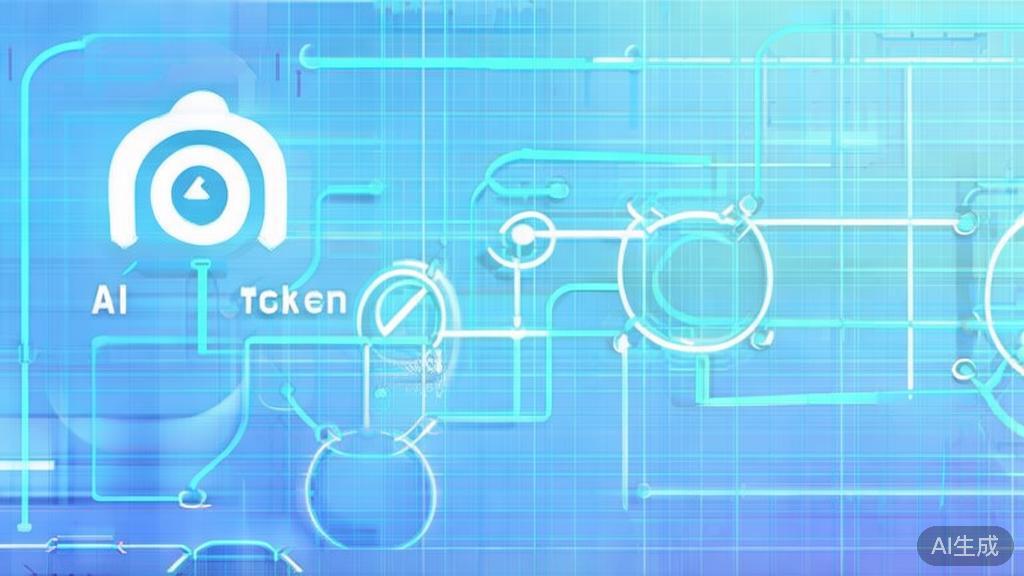 Flat vector illustration of AI Token in supply chain management, dashboard style, soft blue gradient