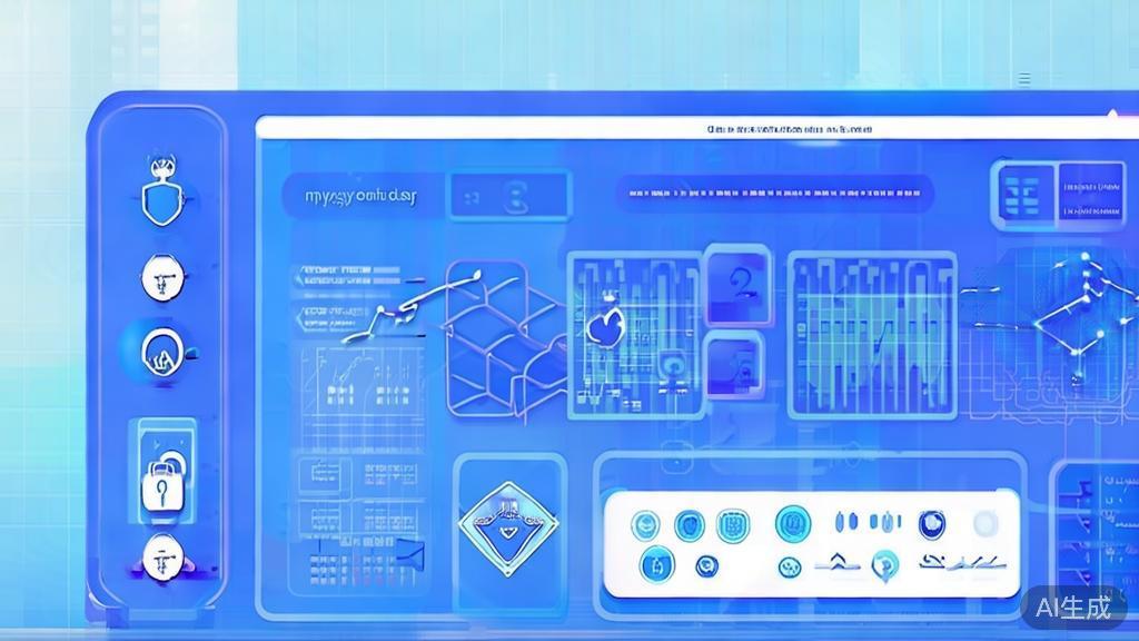 Flat vector illustration of cryptocurrency security, dashboard style, soft blue gradient
