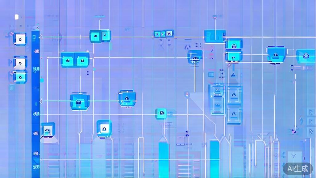 Flat vector illustration of blockchain transparency, dashboard style, soft blue gradient