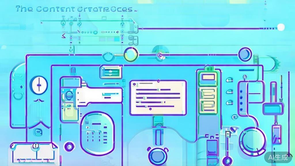 Flat vector illustration of content creation process, dashboard style, soft blue gradient