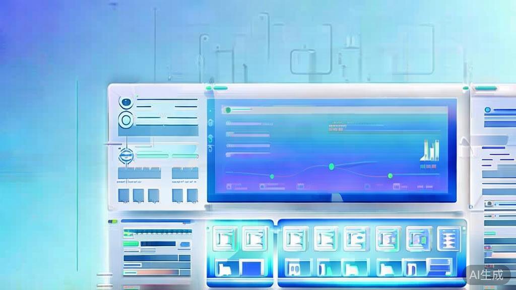 Flat vector illustration of a dashboard with API integration, soft blue gradient