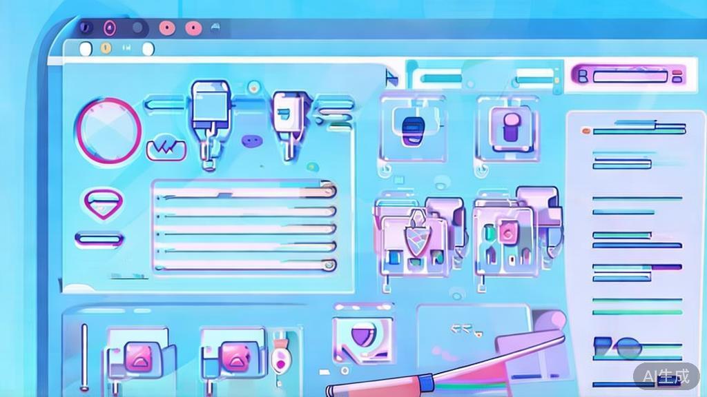 Flat vector illustration of various AI writing tools, dashboard style, soft blue gradient