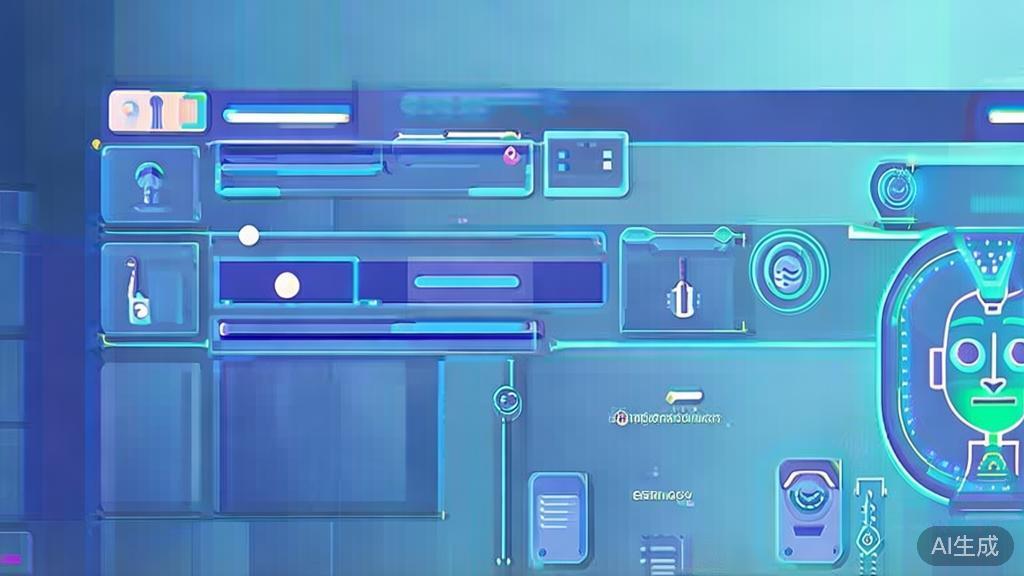 Flat vector illustration of AI enhancing creativity in content generation, dashboard style, soft blue gradient