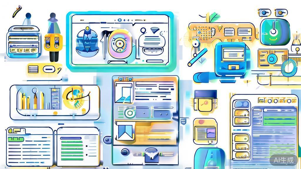 "High-quality business illustration showing various applications of ChatGPT in education and e-commerce, minimal flat design"