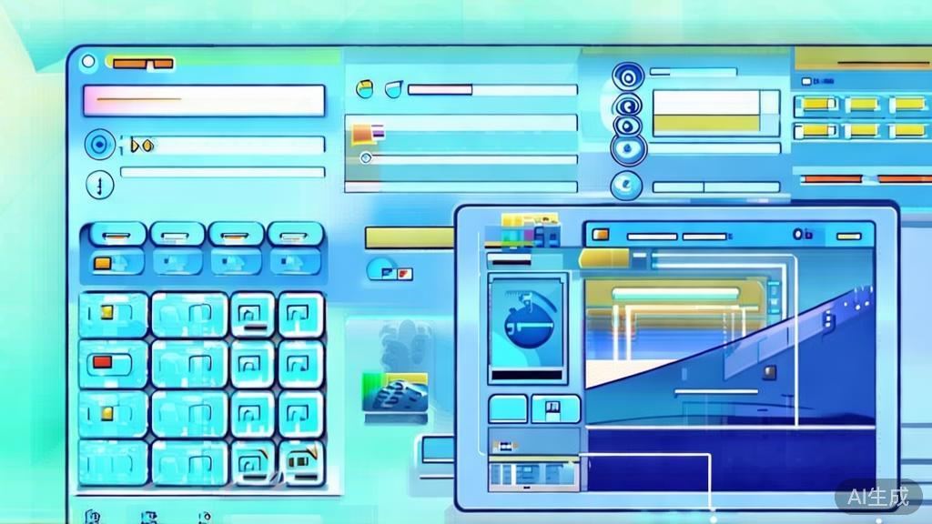 Flat vector illustration of AI-powered image editing, dashboard style, soft blue gradient