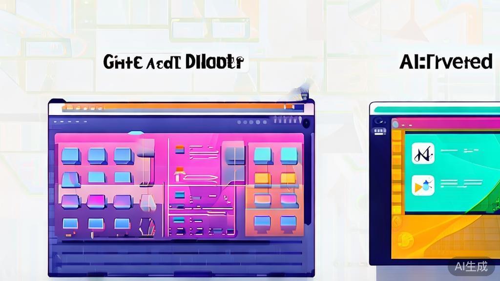 Illustration showing comparison between traditional and AI image editing software, minimal flat design