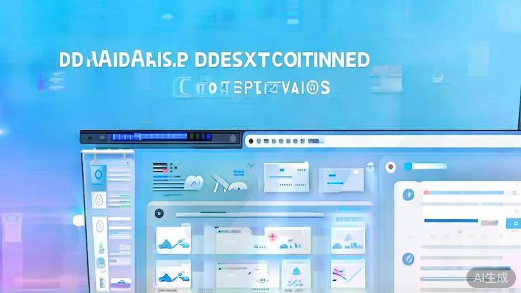 Flat vector illustration of AI-assisted content creation, dashboard style, soft blue gradient