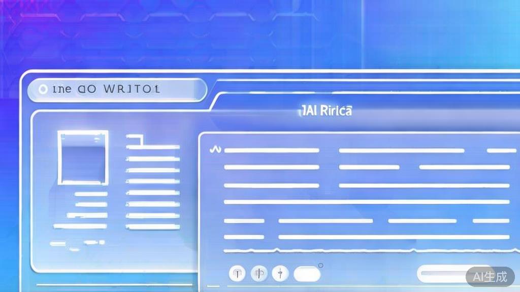Flat vector illustration of AI writing tool dashboard, soft blue gradient