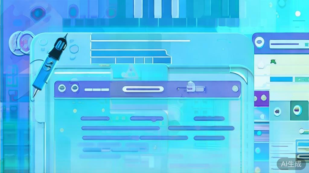 Flat vector illustration of writing process using Gemini官网, dashboard style, soft blue gradient