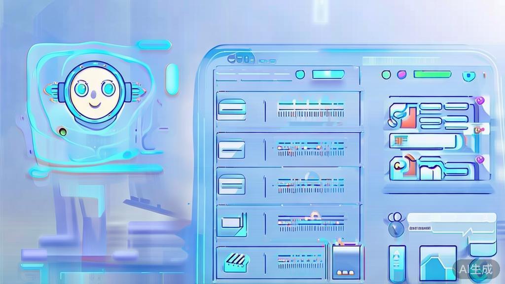 Flat vector illustration of content generation and editing features in AI tools, dashboard style, soft blue gradient