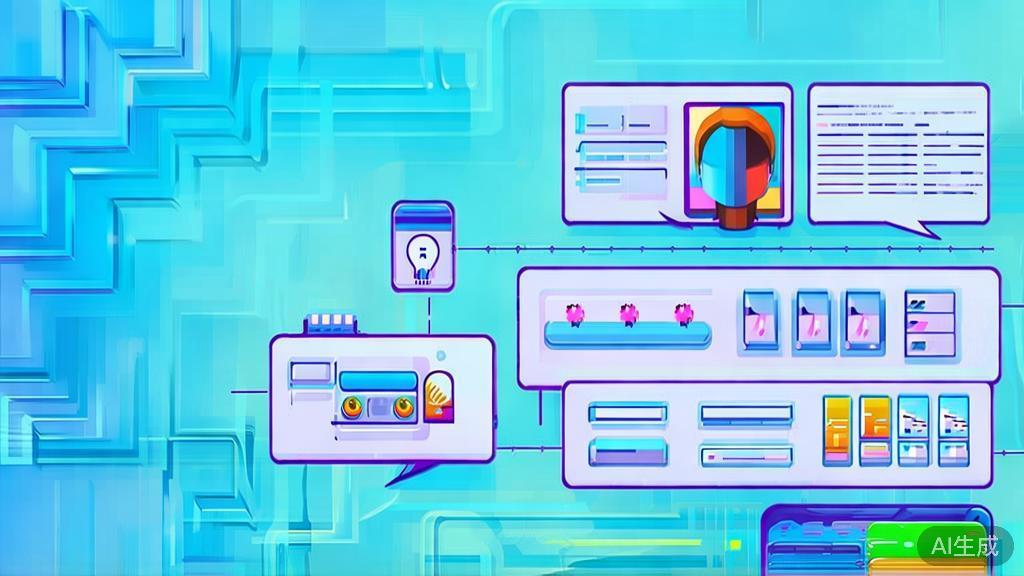 "Flat vector illustration of brainstorming with AI, dashboard style, soft blue gradient"