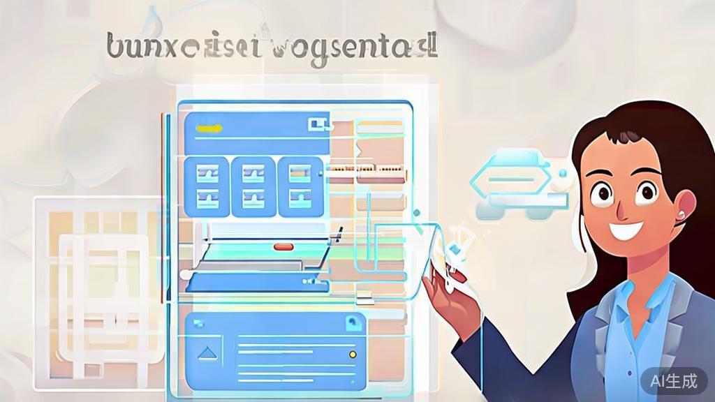 "High-quality business illustration of a customer service representative using AI for support, minimal flat design"