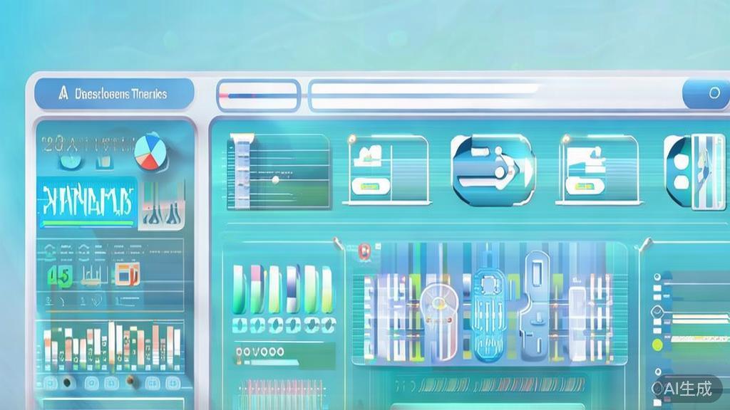 Flat vector illustration of future trends in AI assistant market, dashboard style, soft blue gradient