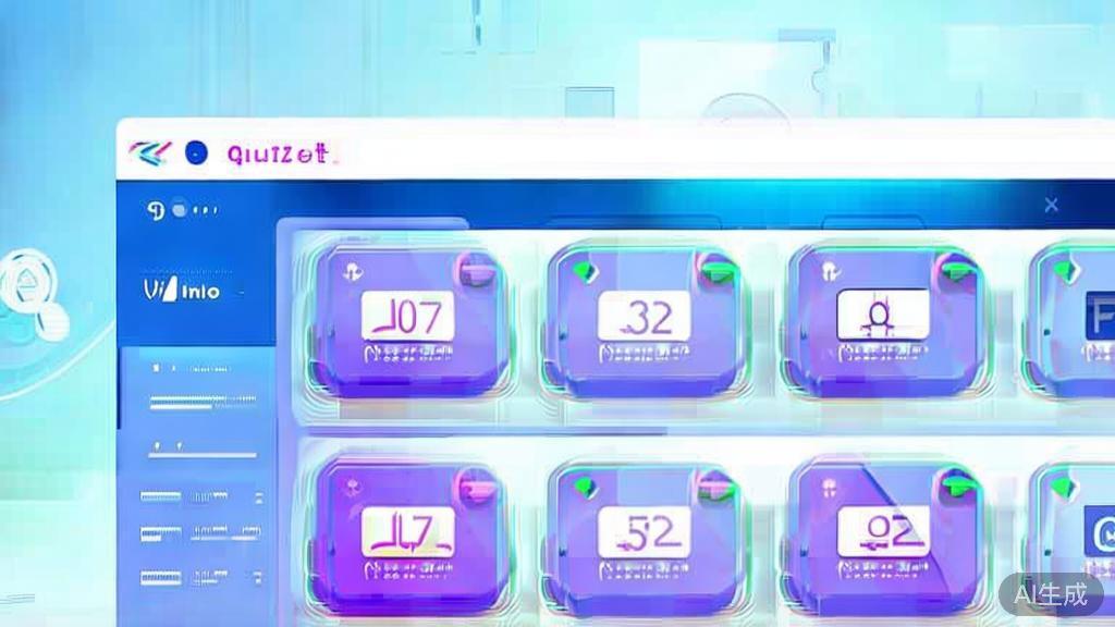 Flat vector illustration of interactive quizzes on video, dashboard style, soft blue gradient