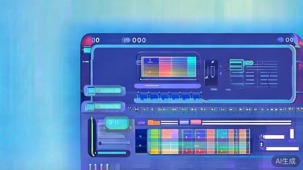 Flat vector illustration of video editing features, dashboard style, soft blue gradient