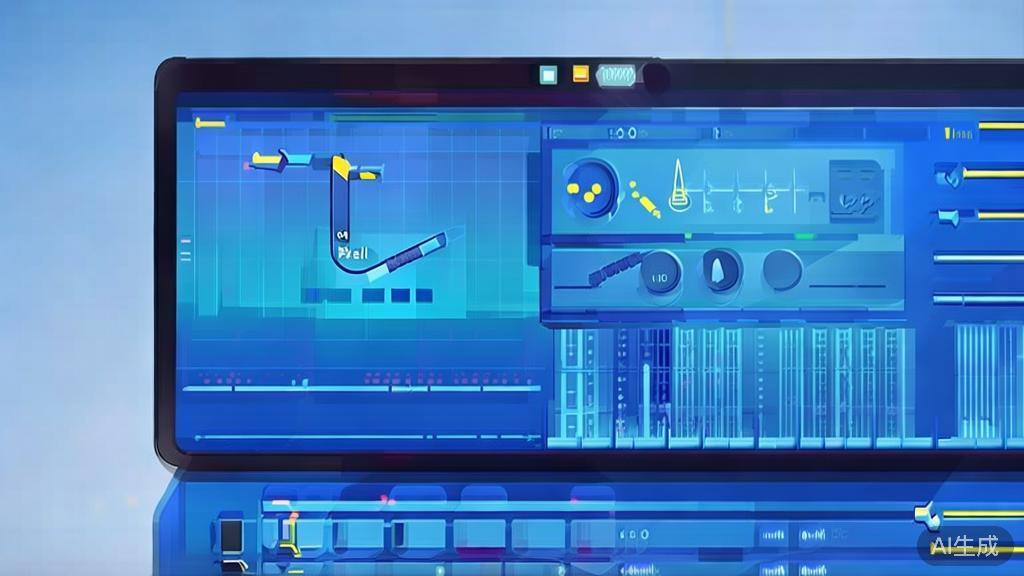 Flat vector illustration of video editing process, dashboard style, soft blue gradient