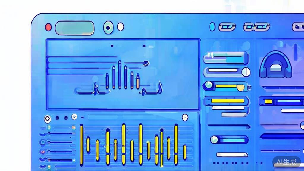Flat vector illustration of video editing with sound effects, dashboard style, soft blue gradient