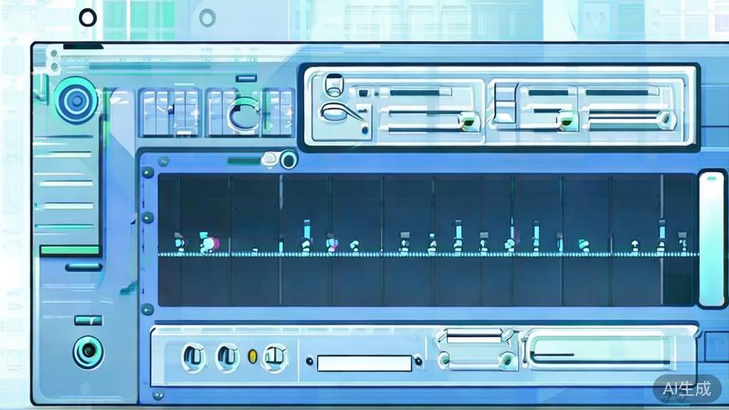 Flat vector illustration of video editing process, dashboard style, soft blue gradient