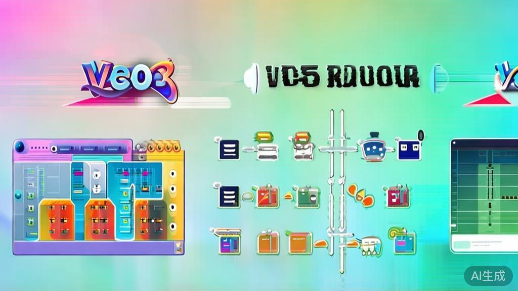 "Comparison infographic showing features of Veo3 vs Douyin video editor, flat vector style"