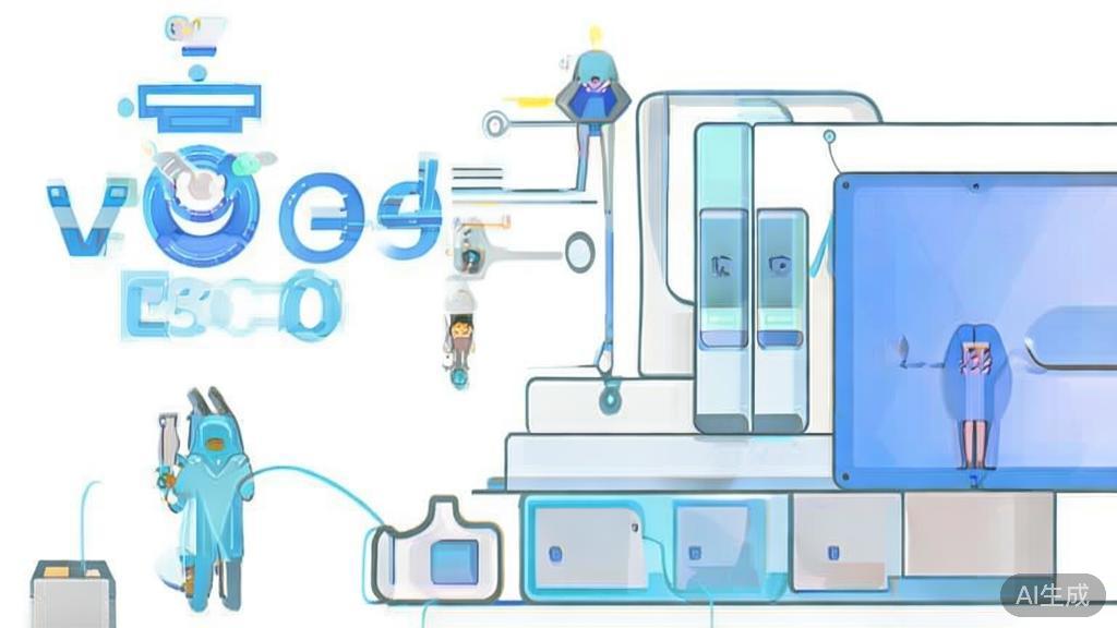 Flat vector illustration showing users interacting with Google Veo3 on different devices, minimal flat design