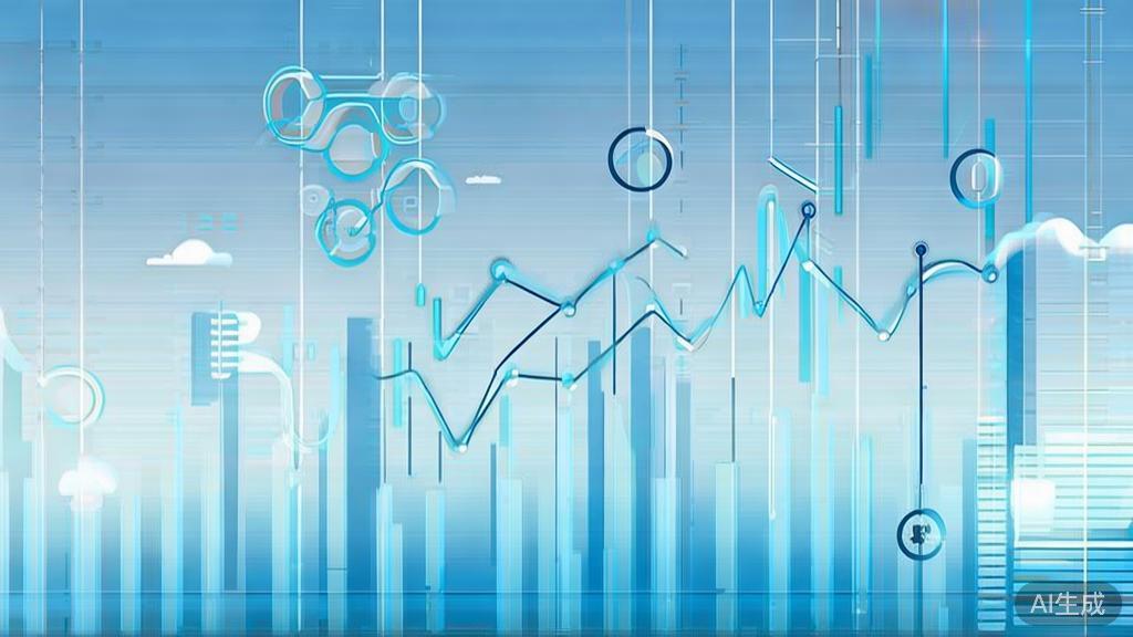 "Flat vector illustration of business monitoring and analysis, soft blue gradient"