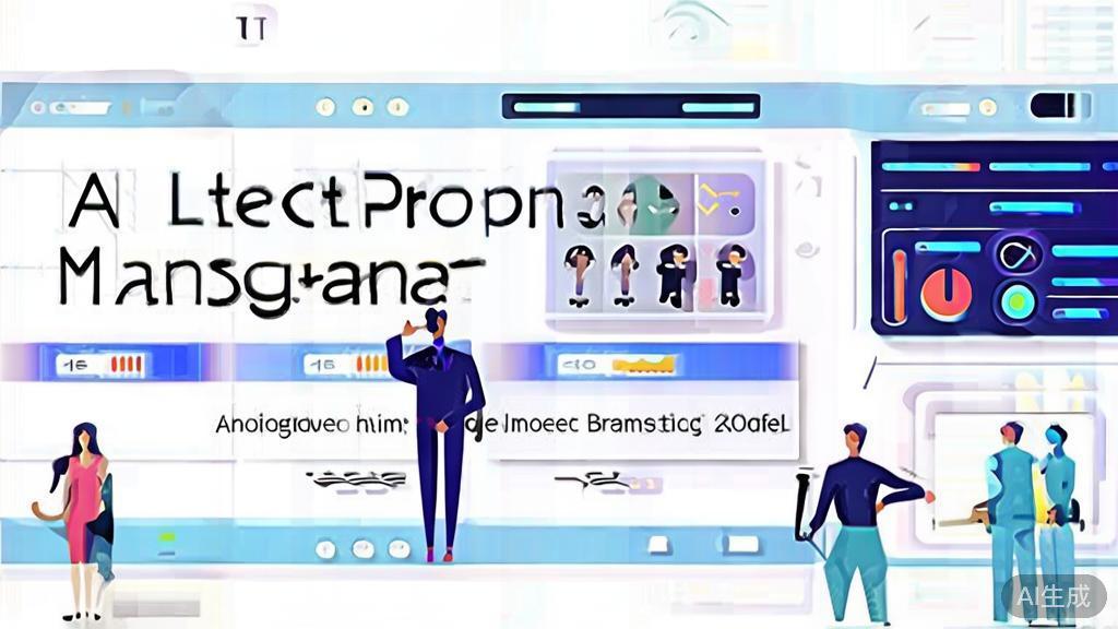 "High-quality business illustration regarding AI trends in project management, minimal flat design"