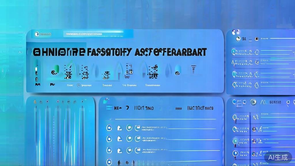 Flat vector illustration of technology feasibility assessment, dashboard style, soft blue gradient
