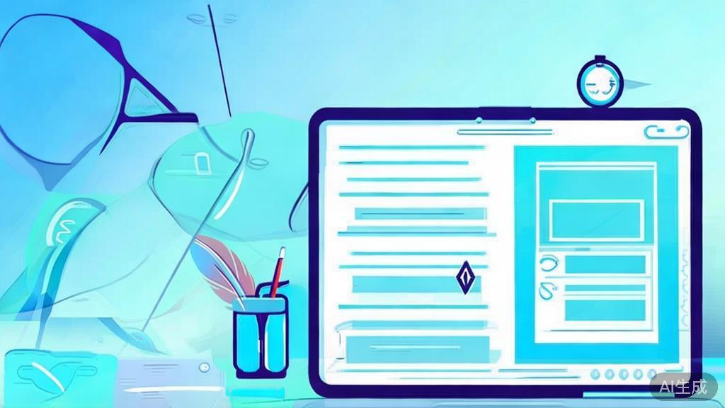 Flat vector illustration of writing process, dashboard style, soft blue gradient