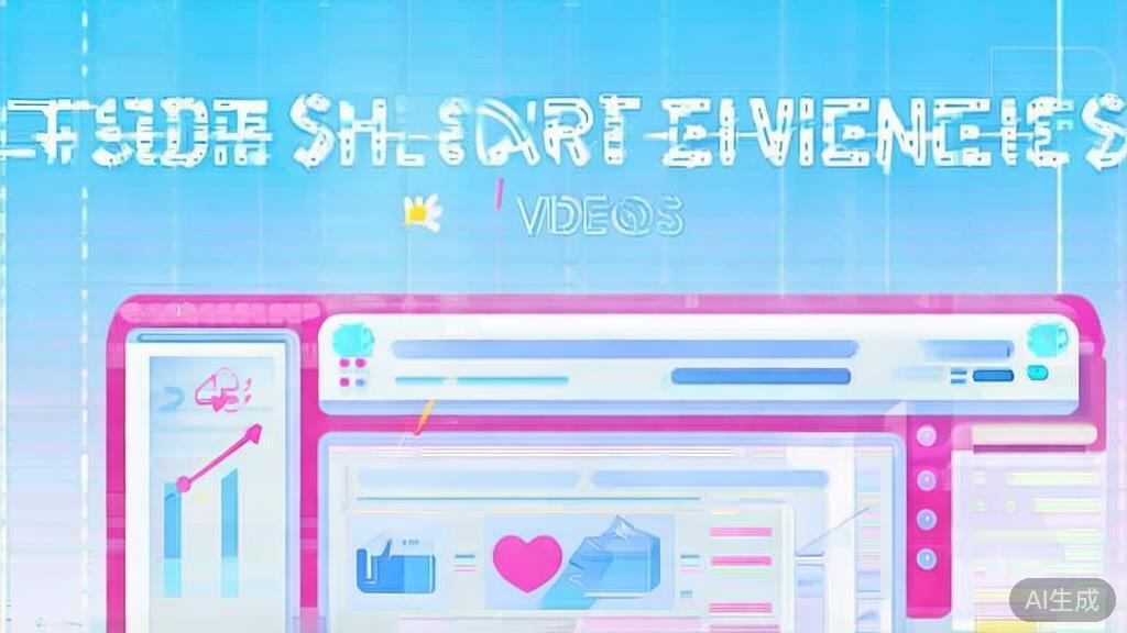 "Flat vector illustration of audience engagement in short videos, dashboard style, soft blue gradient"