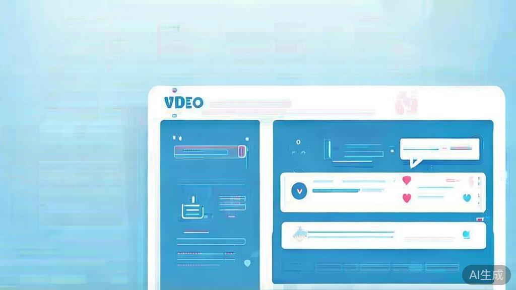 "Flat vector illustration of audience interaction in videos, dashboard style, soft blue gradient"