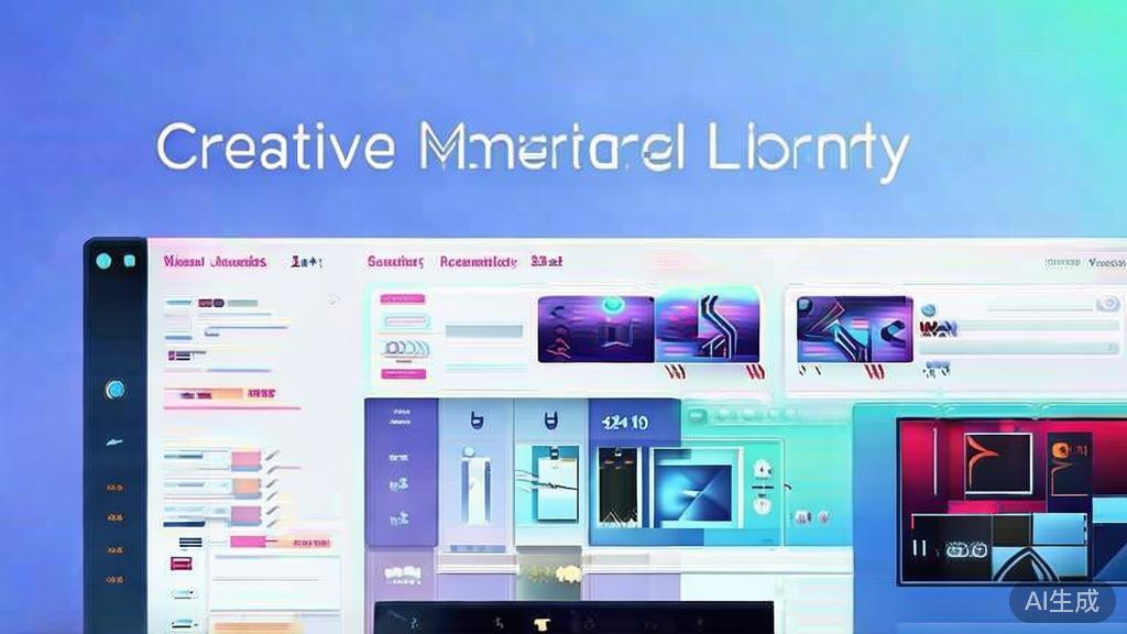 Flat vector illustration of creative material library for video editing, dashboard style, soft blue gradient