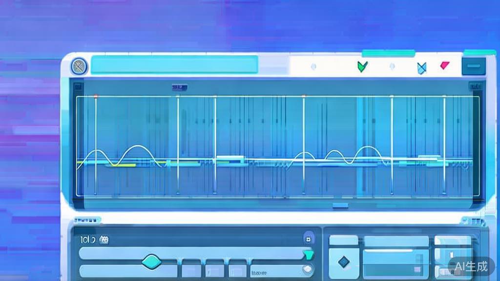 Flat vector illustration of audio selection in video editing, dashboard style, soft blue gradient