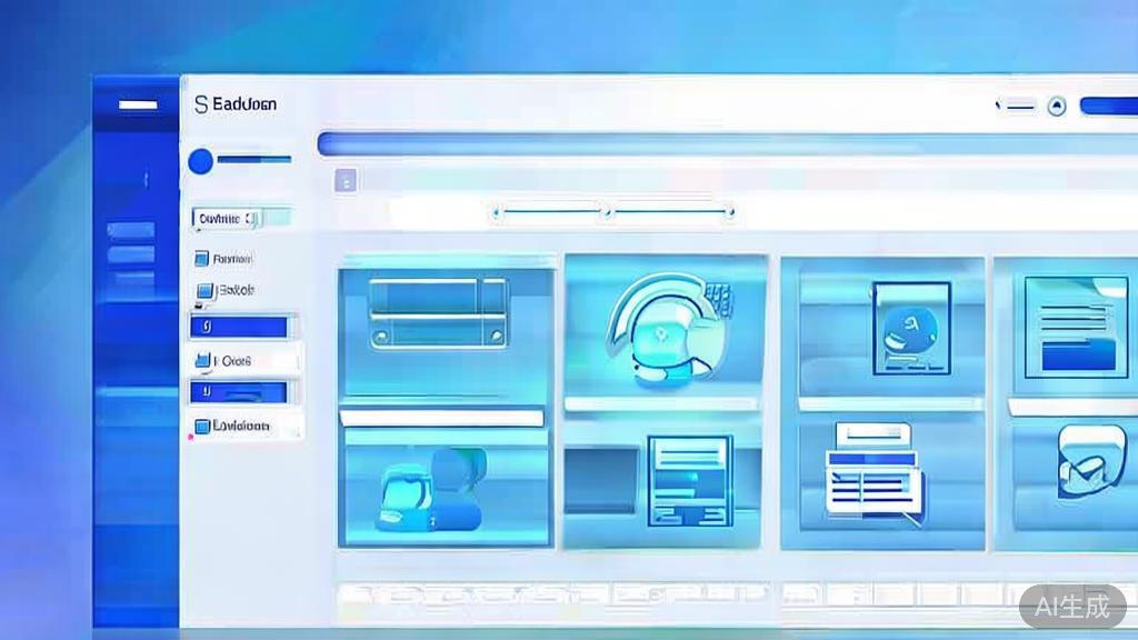 "Flat vector illustration of media assets management, dashboard style, soft blue gradient"